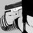 Black-and-white pixelated icon of a stylized face with closed eyes and raised hand, set against gray background.