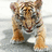 Pixelated dog-like creature with brown and white fur, standing on a gray surface against a white background, with red text overlay in later frame.