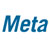 Blue pixelated text reading 'Meta' on a white background with faint multicolored pixel noise.
