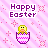 Pixel art Easter-themed contact sheet showing two animated frames with pink striped background,