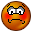 nine orange circular icons with pixelated eyes and a downturned mouth, showing variations in eye shape and blush color across frames