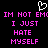 Pixelated text in bright pink on black background with white heart symbol above, repeating 'IM NOT EMC IM NOT EMO I JUST HATE MYSELF' across two