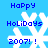 Blue background with white snowflake, blue text 'HaPPy HoLiDaYs 2007! !' in pixelated font, four identical frames arranged in a