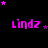 A black background displays multiple instances of the word 'lindz' in bright pink pixelated text, each surrounded by small purple and pink stars that shift position across frames.