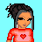 Pixel art of a character with dark hair in braids, wearing red and pink clothing against a light blue background.
