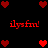 Red pixelated hearts and repeated 'ilysfin!' text on a black background, with heart clusters shifting positions across frames.
