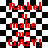 Red text on black-and-white checkered background with visible pixelation and distortion effects