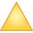 A static pixelated triangle with a gradient fill transitioning from bright yellow at the center to orange at the edges, bordered by alternating white and orange pixels on all sides against a gray background.