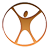 Pixelated orange figure with arms raised inside a circular outline on gray background.
