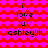 Red background with pink heart pattern, black text reading "i love u ashley!!!!" in two identical sections.