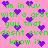 Pixelated green text on pink background with purple heart symbols scattered throughout, repeating phrases about love and a guy who doesn't know.