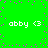Green background with scattered pink dots and four identical white text elements reading 'abby <3' arranged in a