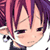 Pixelated anime-style character head with pink and purple hair, closed eyes, and a neutral expression on a white background.
