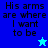 Four display text 'His arms are where I want to be' with a star icon changing color from cyan to blue across two background shades