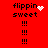 Red background with black text 'flippin sweet' and three vertical exclamation marks, featuring animated white pixel effects near the top-right of each frame.