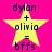 Yellow star with text 'dylan + olivia = bffs' on bright pink background, two identical static frames shown side-by-side.