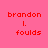 Four identical pixelated text on pink background with red text and light pink rectangles, each showing "brandon l. foulds" in red pixel font