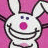 A 2x2 contact sheet of a pixelated animated icon featuring a cartoon rabbit mascot with pink background and text elements across frames.