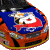 Animated sequence showing a race car with number 5 and sponsor logos, transitioning through different background colors.