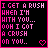 Two side-by-side pixel art frames with pink text on black background and a heart symbol, showing slight animation differences in the heart's color.