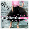 A person in a pink top and black tulle skirt stands with hands on hips, surrounded by hearts and stars, with text reading WAITING FOR MY PRINCE.