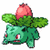 Pixelated green creature with pink flower on head, closed eyes, and red mouth details against white background.