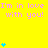 Yellow background with pink text repeating 'I'm in love with you!' and blue heart symbols arranged vertically.