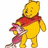 Yellow bear with red scarf holds pink piglet against white background, text below reads 'is like Piglet without Pooh' and right side says 'Me Without U -i copied nikkibs Icon! ^.^'