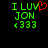 Green pixelated text 'I LUV JON' with red heart symbol and '333' on black background, showing animation change between frames.