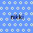 Blue background with white circular patterns and four instances of the text 'nikki' in black pixelated font.