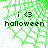 Green spiderweb background with 'i <3 halloween' text in black pixelated font, two identical frames showing static content.