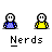 Pixel art of two stick figures in blue and yellow shirts with speech bubbles reading SCHOOL IS FUN!!!, OUCH!, HAHAHA!! above them on a gray background.