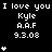 A black background displays repeated white text and symbols in a pattern with animated heart sequences. The text "I love you" appears above names, acronyms, and dates. Animated hearts change from single to multiple forms across observations