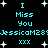 Pixelated cyan text on black background with white stars, repeating 'I Miss You' and 'JessicaM28' with 'xxx' in a pattern