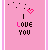 Animated pink background with "I LOVE YOU" text and pixelated hearts moving across the screen.