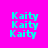 Cyan 'Kaity' text repeated three times in a on bright pink background with yellow horizontal bars across the middle of each