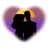 Four heart-shaped icons with purple and yellow gradients, each containing a black silhouette of two figures embracing under an orange arc.