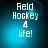 Pixelated text 'Field Hockey 4 life!' on a blue gradient background with subtle light effects.