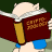 A pixelated cartoon character holding a large book in two sequential frames, showing different poses and expressions while reading the book.