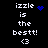 Pixelated text 'izzle is the bestt! <3' with a blue heart icon on black background, transitioning to a blue starburst and then a blue dot cluster.