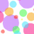 Pixelated image with overlapping pastel-colored circles on white background and partial text "La Ur En" in black font.