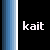 nine identical each displaying the word 'kait' in varying blue and white text colors against a black background with vertical gradient bars