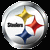 Circular silver-toned icon with white center containing three colored stars and a black rectangular shape.