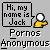 pixelated yellow figures with white circular heads, some displaying speech bubbles with text like 'Hi, my name is Jack' and 'and I have a problem', all set against a gray background