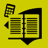 Yellow background with black and yellow book icons featuring calculator symbols, showing sequential page-turning animation.