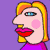 Pixelated cartoon face with blonde hair, pink cheeks, red lips, and blue eyes on purple background; four variations show eye states.
