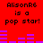 Red background with black text 'AlisonR6 is a pop star!' and purple audio equalizer bars that change shape across frames.