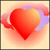 A pixelated red heart with gradient shading, surrounded by soft pink and purple cloud-like shapes on a pale yellow background.
