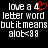 Pixelated text displays 'love a 4 letter word but it means alot' with red heart symbol replacing the number four, repeated side-by-side on black background.