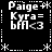 Black background with white pixelated text and symbols arranged in a pattern, featuring repeated phrases 'Paige', 'Kyra=', 'bff<3', and decorative asterisks